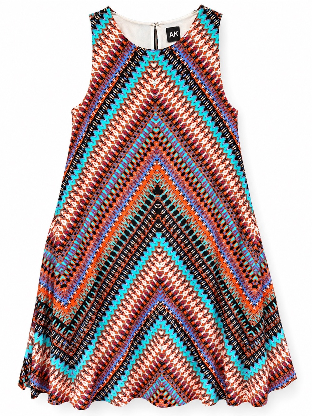 AK Anne Klein Multicolor Geometric Chevron Sleeveless A-Line Dress Size Large NW - Picture 3 of 10
